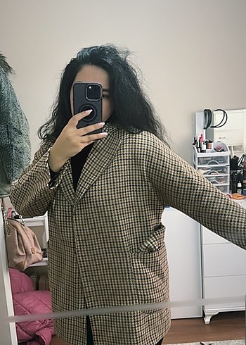 Zara Düğmeli Kahverengi Ekose Kadın kaban