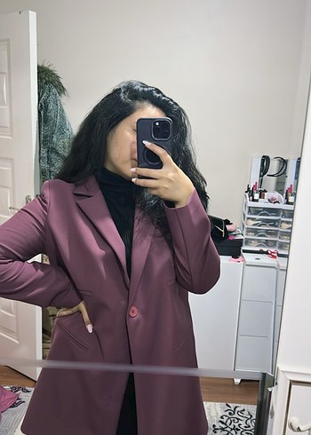 xl Beden Gül kurusu Bordo Düğmeli Kadın Blazer Ceket