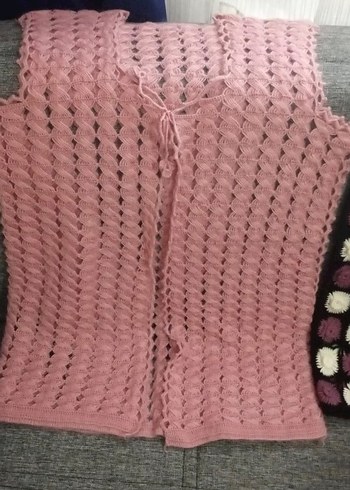 Kadın Pembe Örgü Kolsuz Yelek