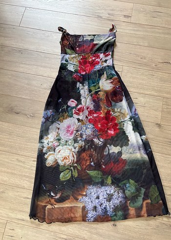 stradivarius çiçek desenli tül elbise - Görsel 2