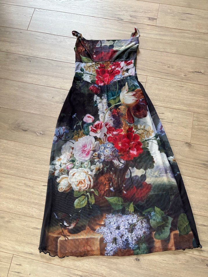 stradivarius çiçek desenli tül elbise - Görsel 2