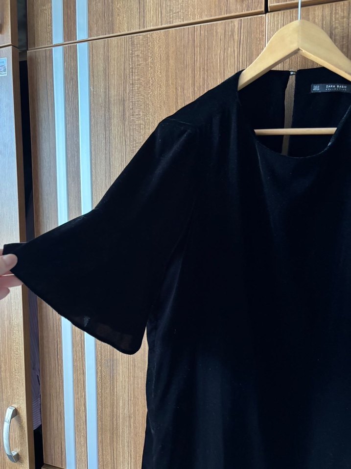 zara siyah kadife elbise m beden - Görsel 2