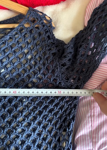 triko fileli delikli lacivert kazak - Görsel 4