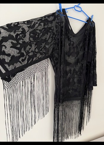 Siyah Püsküllü Bohem Kadın pareo - Görsel 3