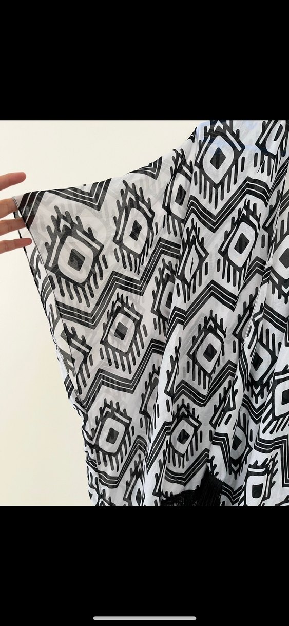 Bohem Gri Kadın Uzun Salaş Püsküllü pareo - Görsel 2