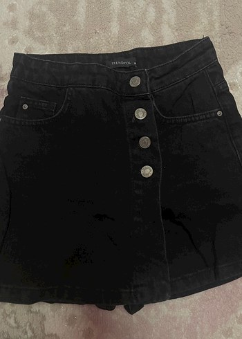 Düğmeli Siyah Mini Kadın Denim Şort etek