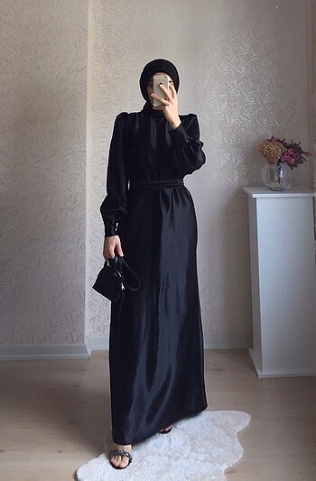 s Beden siyah Renk Saten elbise