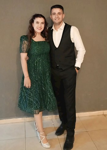 Parlak Haki Midi Straplez Abiye Elbise