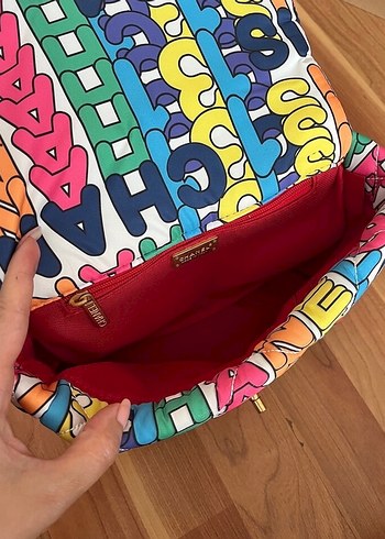 Renkli Baskılı Zincir Detaylı Kadın Çanta - Görsel 7