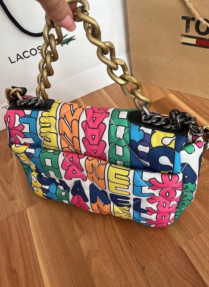 Renkli Baskılı Zincir Detaylı Kadın Çanta - Görsel 3