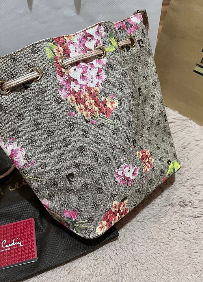Bohem Çiçek Desenli Gri Kadın Çanta - Görsel 4