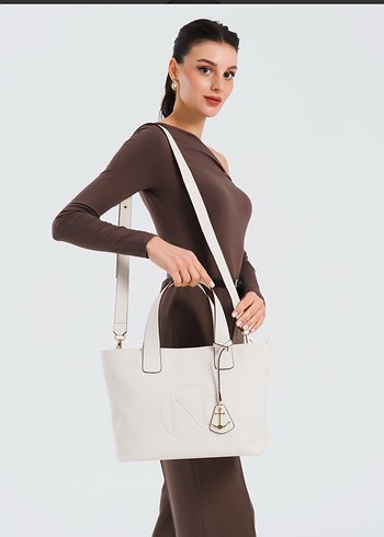 Bej Deri Fermuarlı Kadın Tote Çanta - Görsel 6