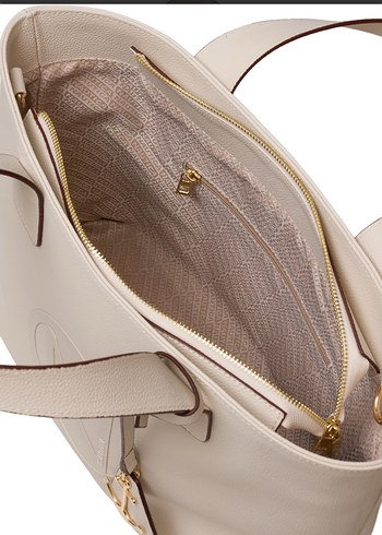 Bej Deri Fermuarlı Kadın Tote Çanta - Görsel 8