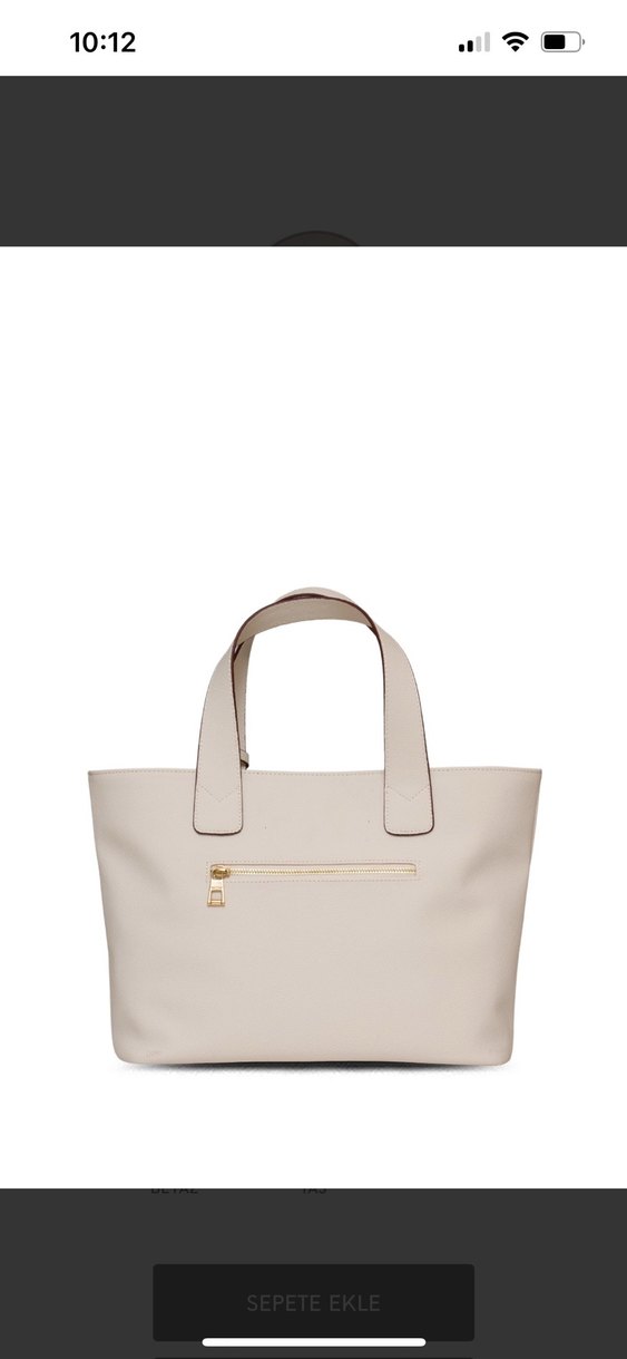 Bej Deri Fermuarlı Kadın Tote Çanta - Görsel 2