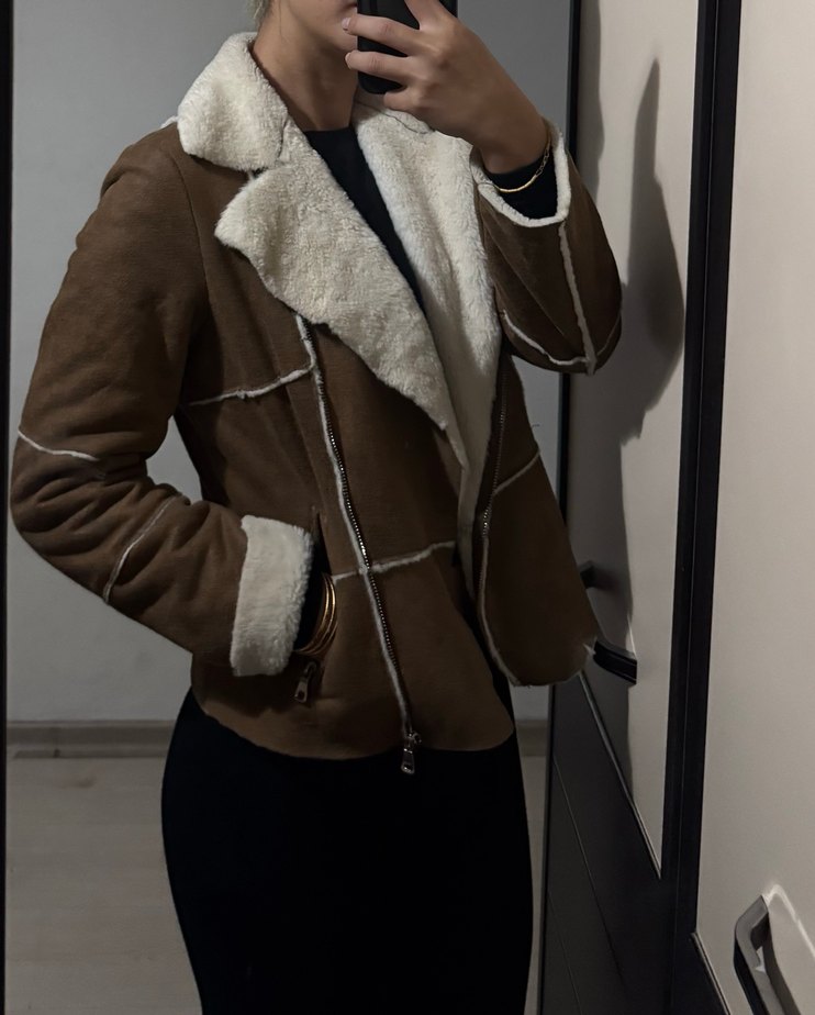 Kahverengi Süet Kürklü Kadın Ceket - Görsel 5