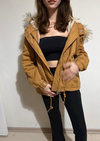 Kürk Detaylı Kahverengi Kadın Kışlık Ceket - Görsel 5
