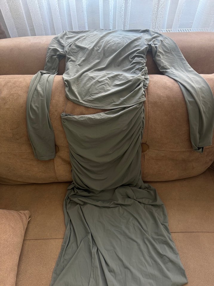 Gri Drapeli Uzun Kadın Elbise - Görsel 2