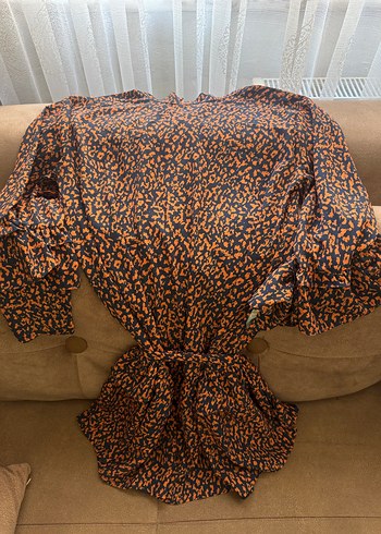 Kahverengi Leopar Desenli Mini Deri Elbise - Görsel 2