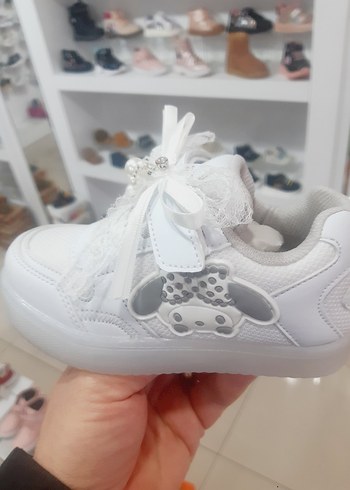 Kız Çocuk Beyaz Işıklı Sneaker Velcro - Görsel 4