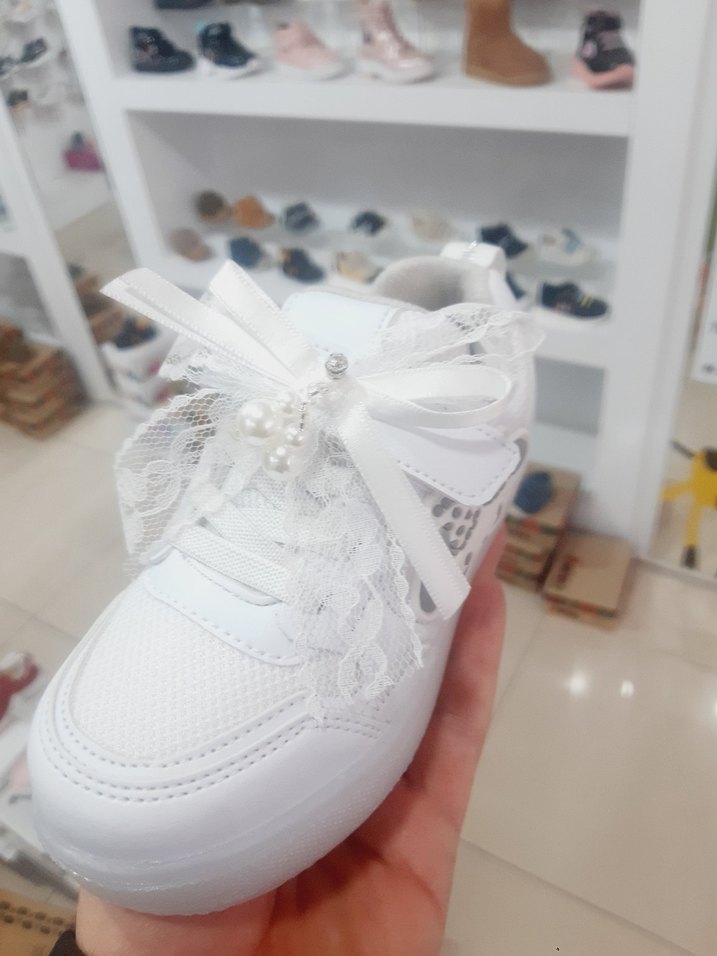 Kız Çocuk Beyaz Işıklı Sneaker Velcro - Görsel 5