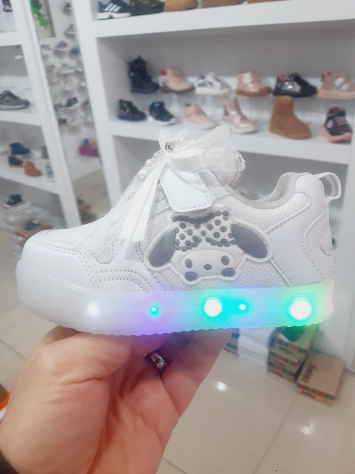 Kız Çocuk Beyaz Işıklı Sneaker Velcro - Görsel 2