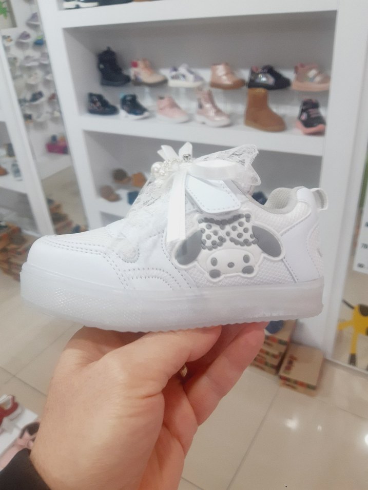 Kız Çocuk Beyaz Işıklı Sneaker Velcro - Görsel 3