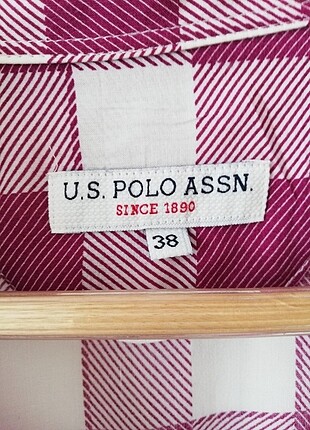 38 Beden pembe Renk U.S Polo Assn. Uzun kollu kareli gömlek 
