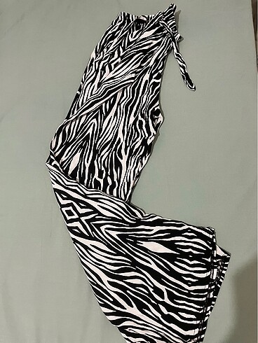 Diğer Siyah zebra desenli yüksek bel kumaş pantolon