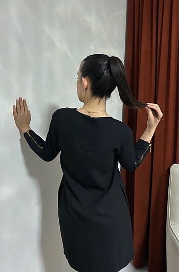m Beden siyah Renk Zara kolu fermuar desenli siyah elbise