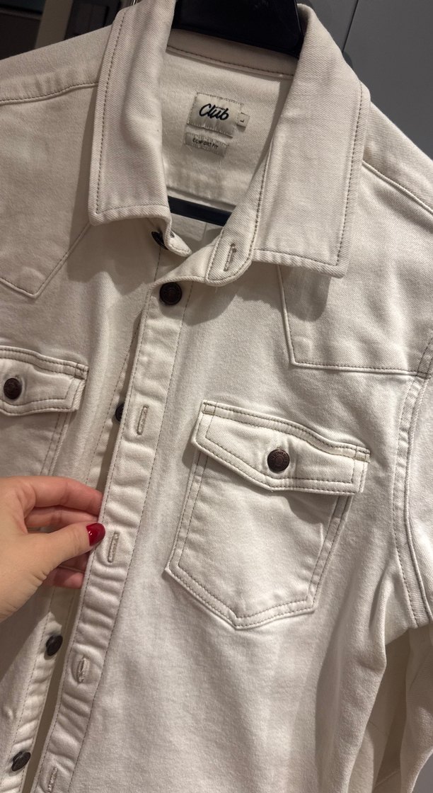 Düğmeli Beyaz Denim Gömlek - Görsel 3