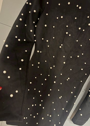 İnci Detaylı Siyah Midi Elbise - Görsel 2