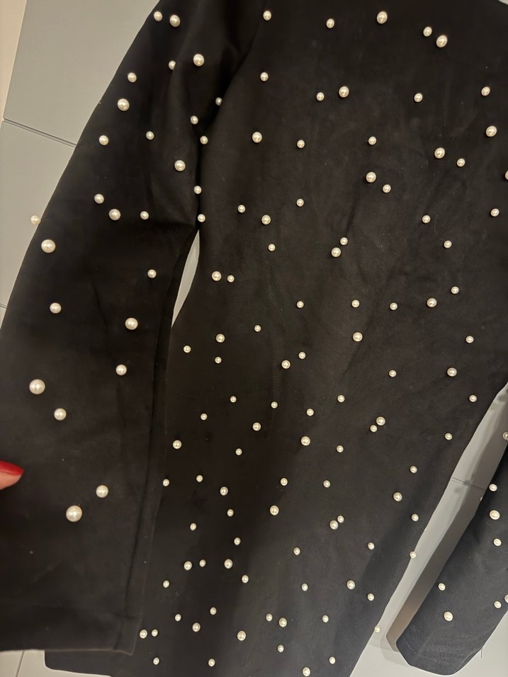 İnci Detaylı Siyah Midi Elbise - Görsel 2