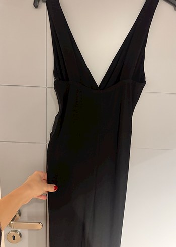 Siyah Drapeli Uzun V Yaka Kadın Elbise - Görsel 3
