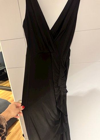 Siyah Drapeli Uzun V Yaka Kadın Elbise - Görsel 2
