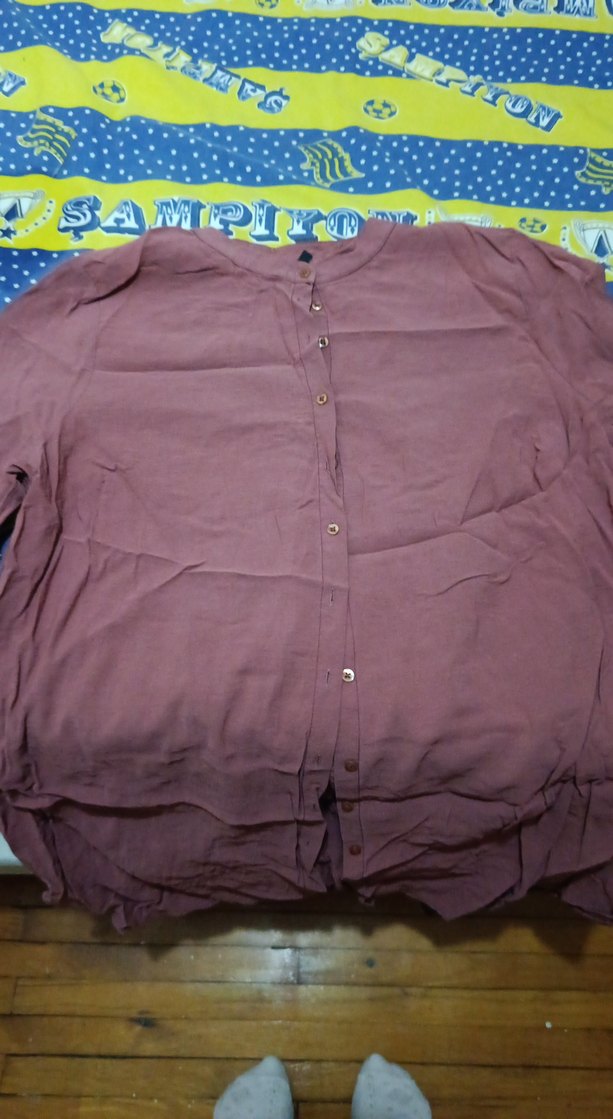 Bordo Kadın Keten Düğmeli Gömlek - Görsel 2