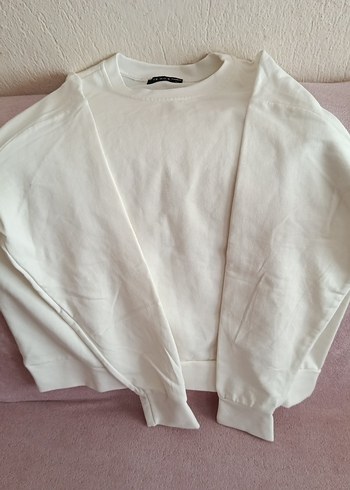 Beyaz Kadın Keten Sweatshirt - Görsel 3