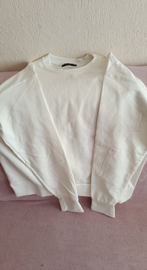 Beyaz Kadın Keten Sweatshirt - Görsel 3