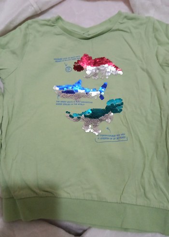 Kız Çocuk Yeşil Payetli Sweatshirt - Görsel 2