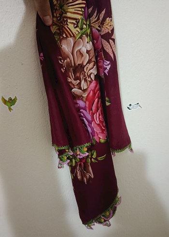 Bordo Dantel Detaylı Bohem Kadın Şal - Görsel 2