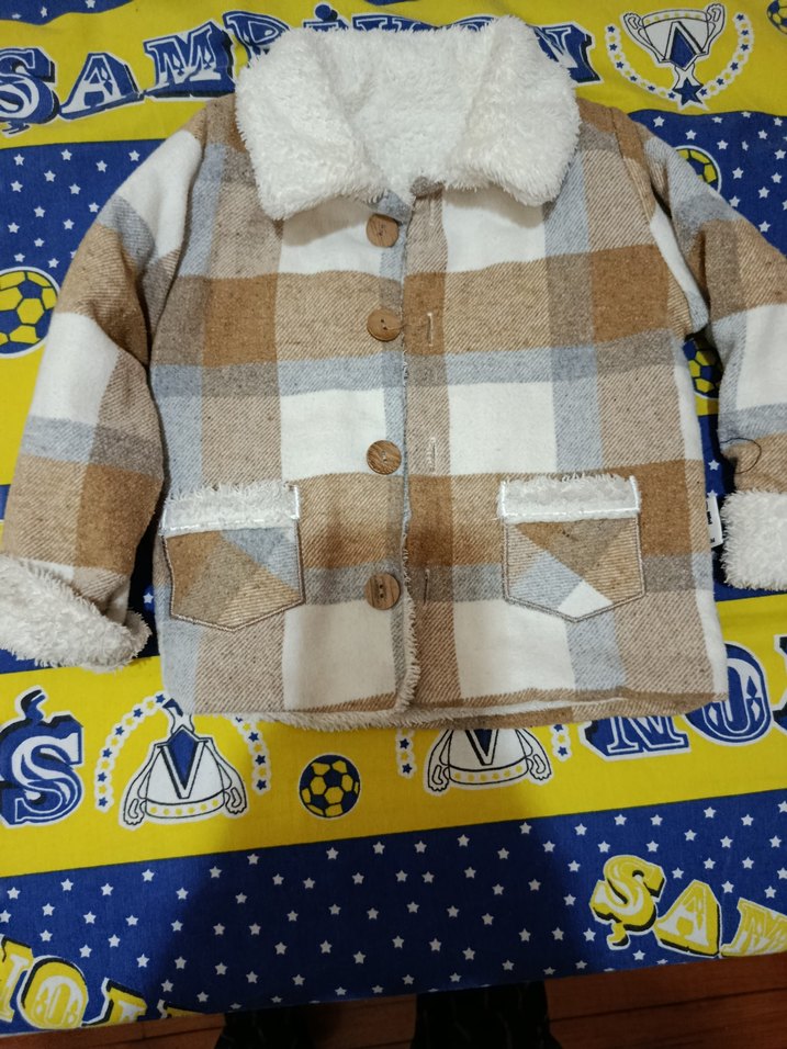 Erkek Çocuk Düğmeli Kahverengi Ekose Kaban - Görsel 2