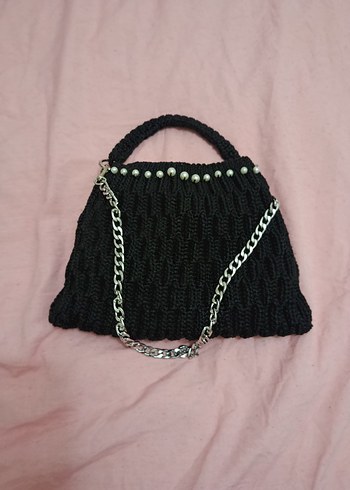 Zincir Detaylı Siyah Örgü Kadın Çanta - Görsel 2