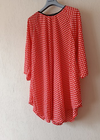 Kırmızı Puantiyeli Uzun Kollu Midi Tunik