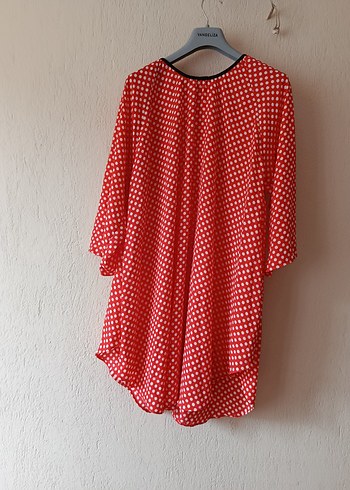 Diğer Kırmızı Puantiyeli Uzun Kollu Midi Tunik
