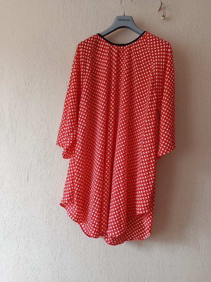 Kırmızı Puantiyeli Uzun Kollu Midi Tunik - Görsel 2