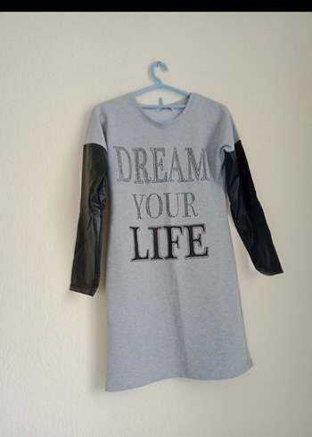 Uzun Kollu Gri Payetli Sweatshirt Elbise