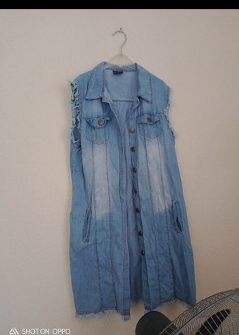 Mavi Pastel Batik Desenli Kolsuz Denim Ceket