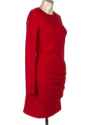 Kırmızı Drapeli Uzun Kollu Triko Elbise zarar  orjnl. - Görsel 2