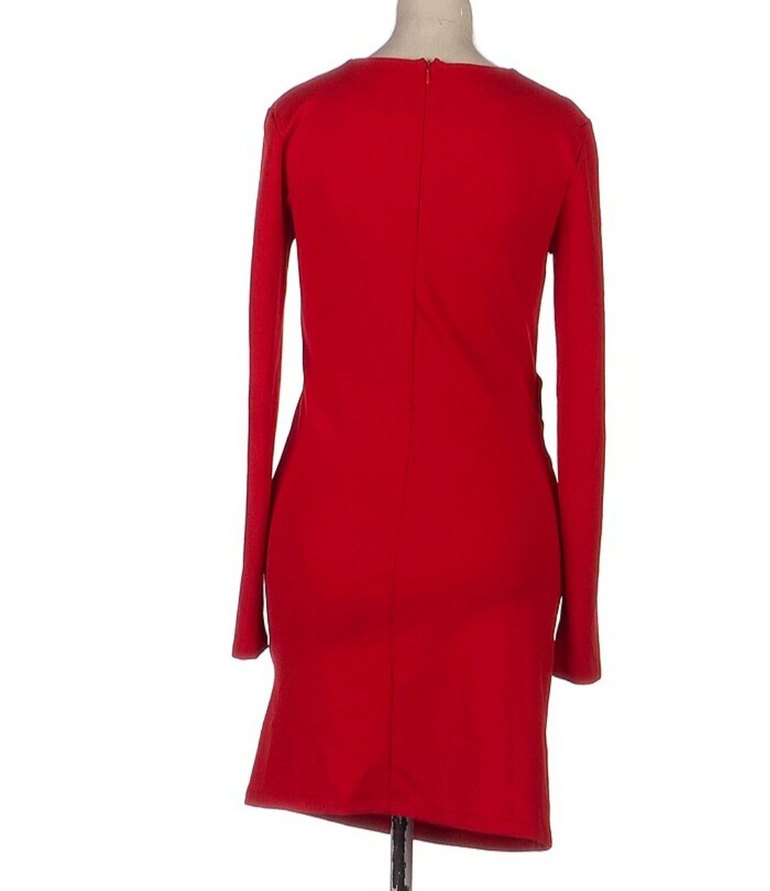 Kırmızı Drapeli Uzun Kollu Triko Elbise zarar  orjnl. - Görsel 3