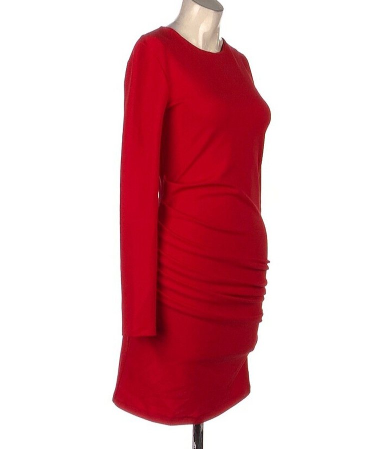 Kırmızı Drapeli Uzun Kollu Triko Elbise zarar  orjnl. - Görsel 2