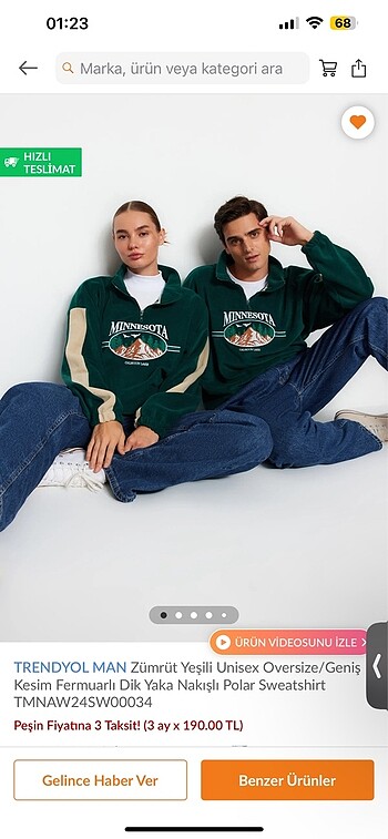 Trendyol & Milla trendyolmilla kadın zümrüt yeşili unisex polar sweatshirt